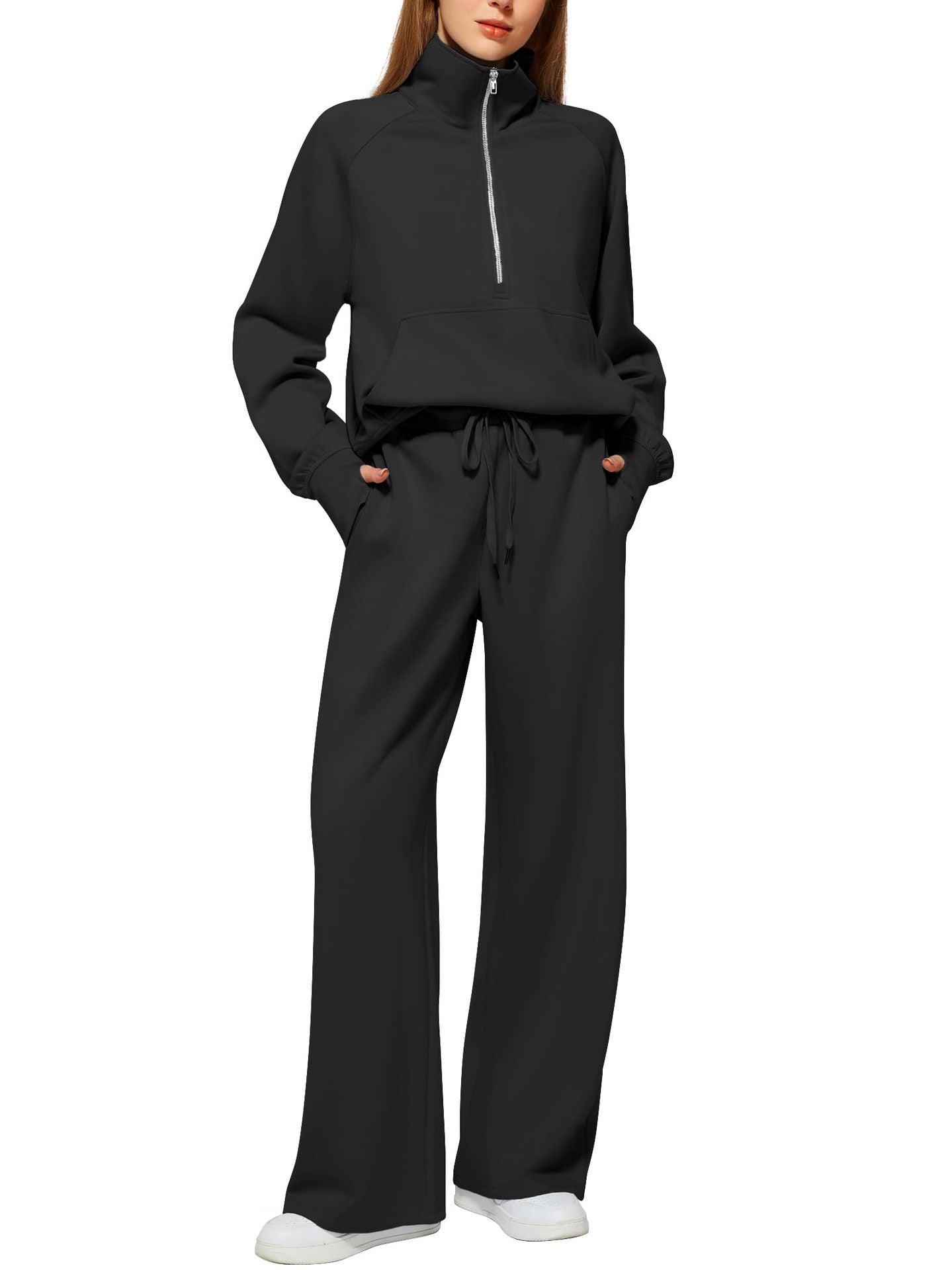 2024 Oversized Half Zip Sweatshirt Wide Leg Sweatpant Set Sweatsuit Tracksuit