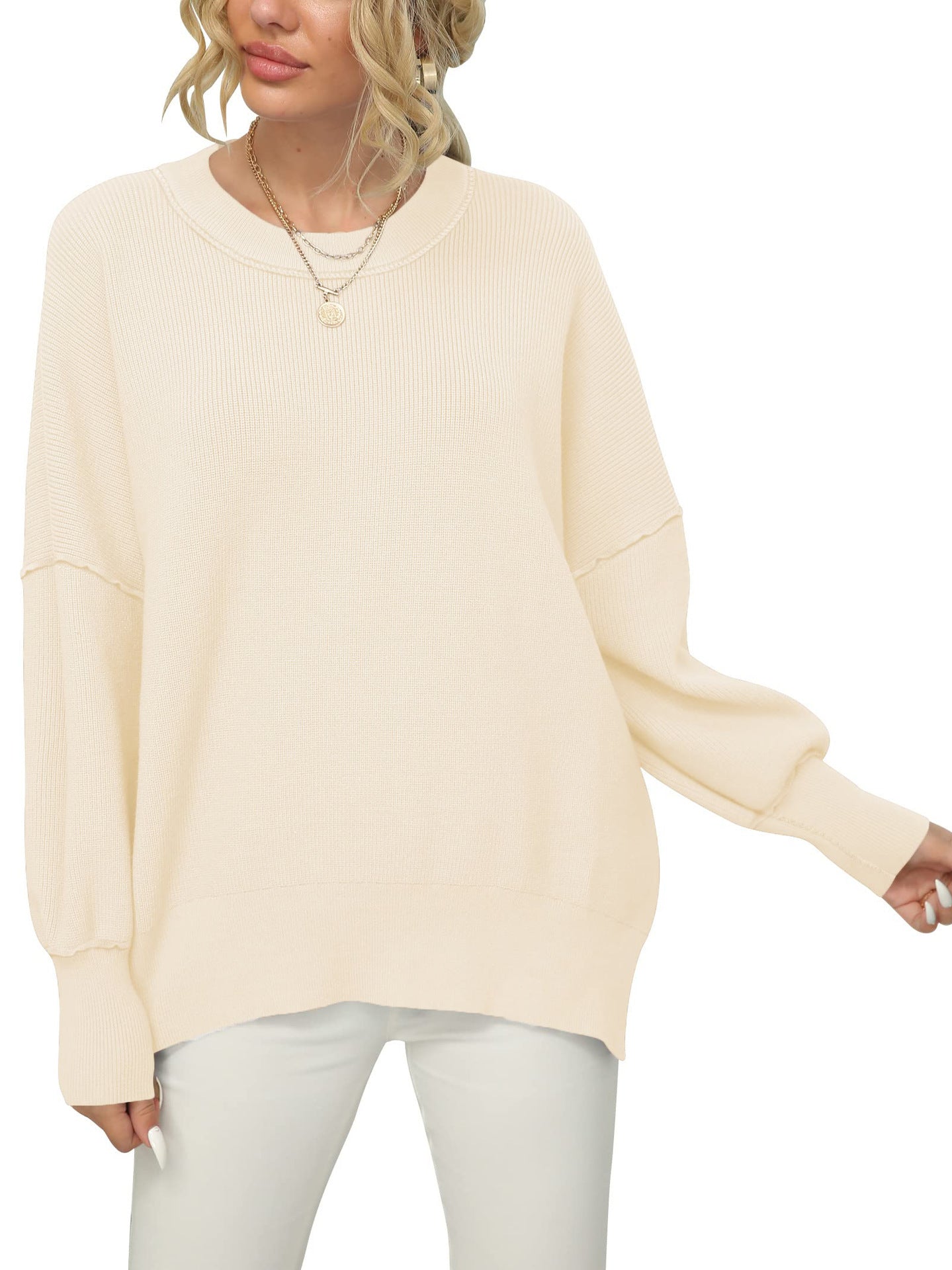 2023 Fall  Women Crewneck Batwing Sleeve  Pullover Sweater