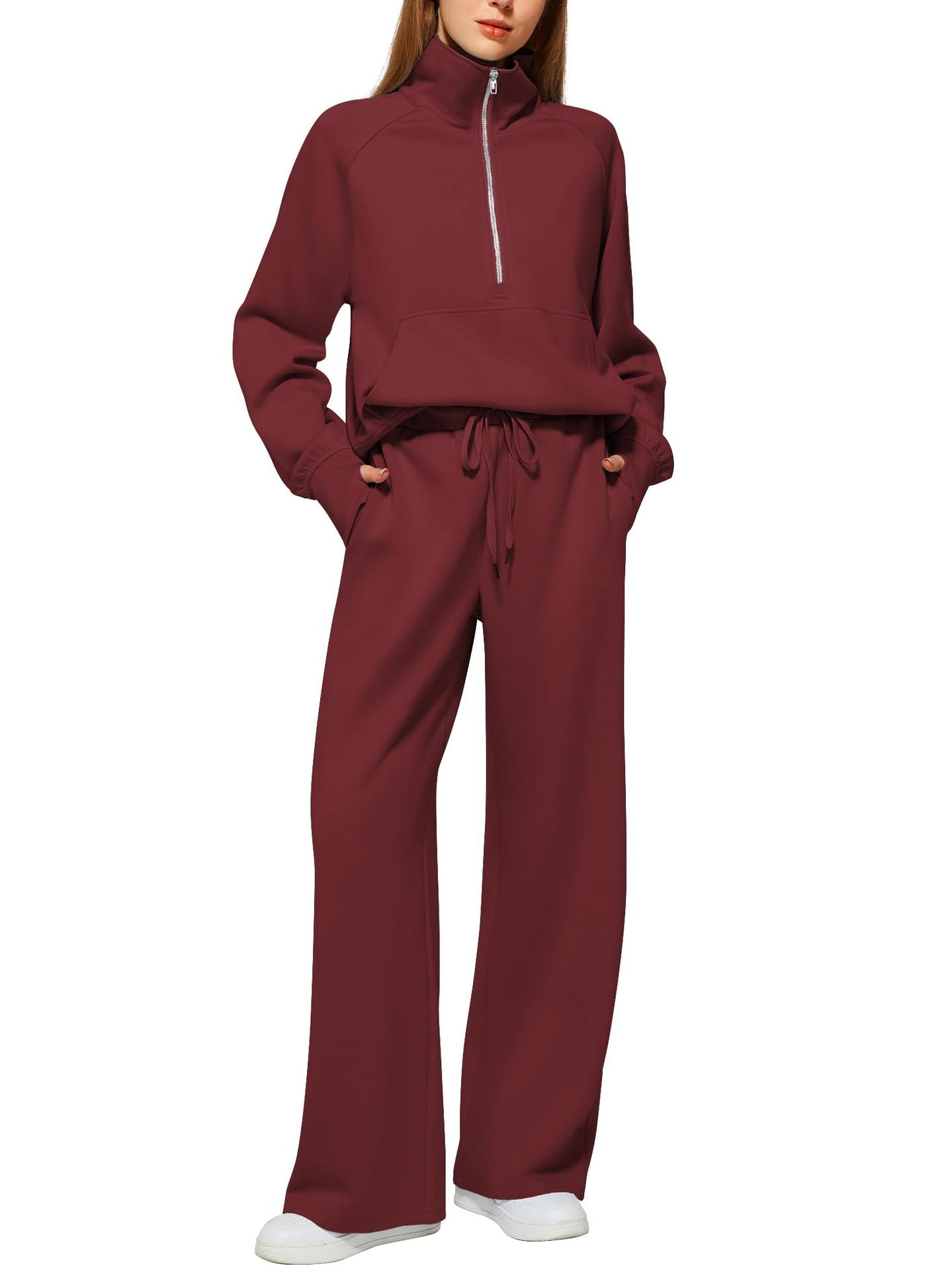 2024 Oversized Half Zip Sweatshirt Wide Leg Sweatpant Set Sweatsuit Tracksuit
