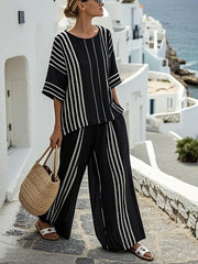 Women Summer Loose Striped Pants Suit