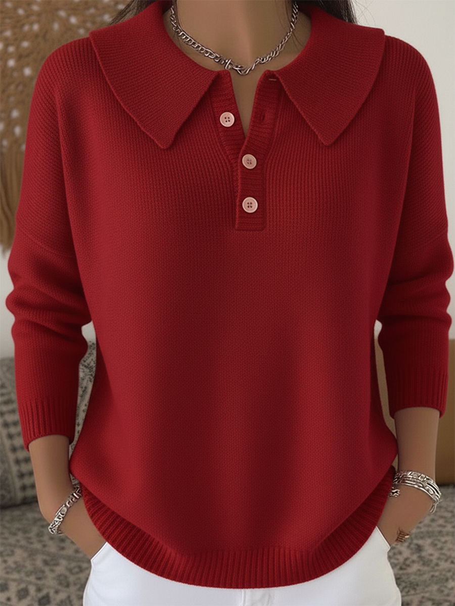 Women's Peter Pan Button Solid Color Sweater Top