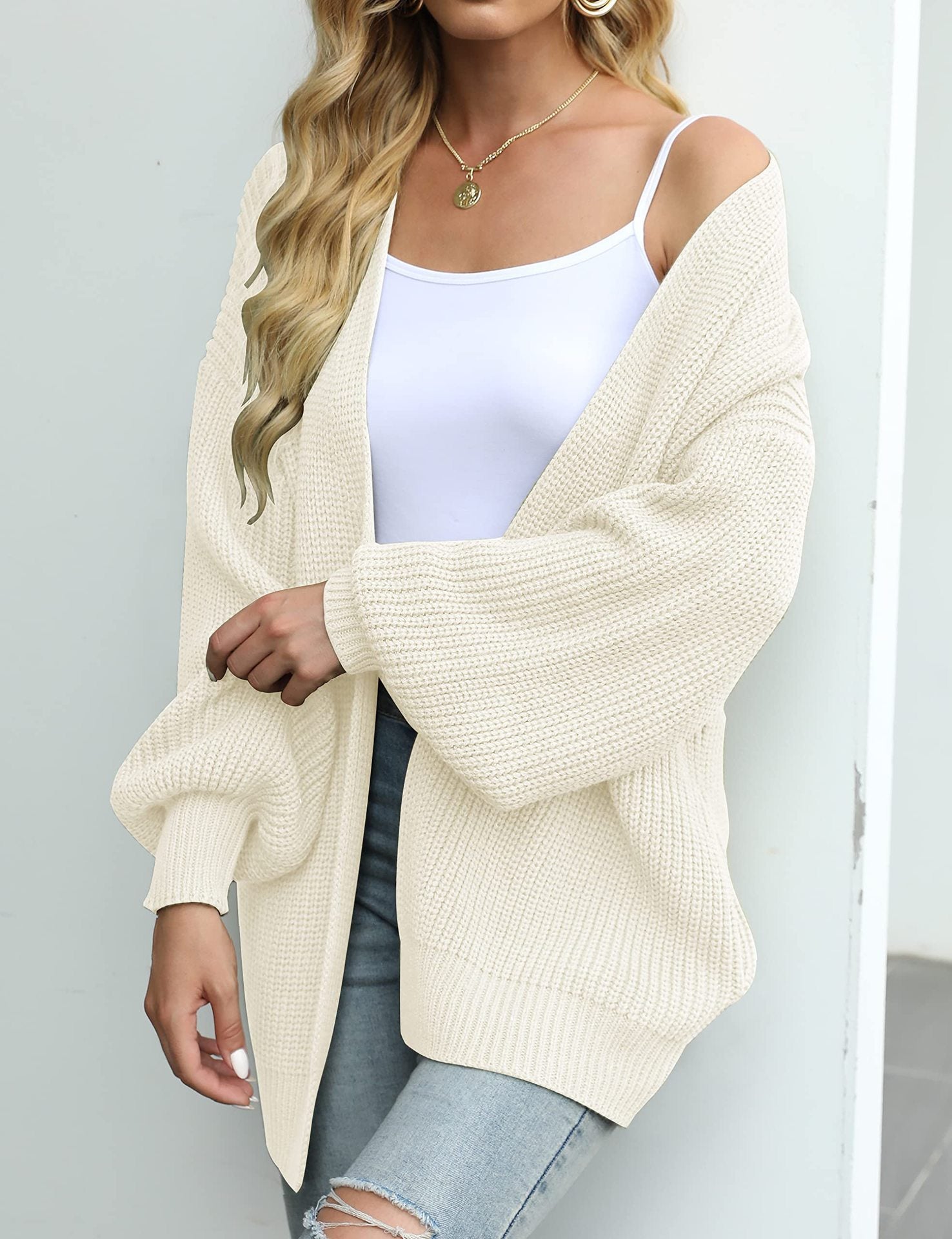 Women's Lantern Sleeve Cardigan with Pocket