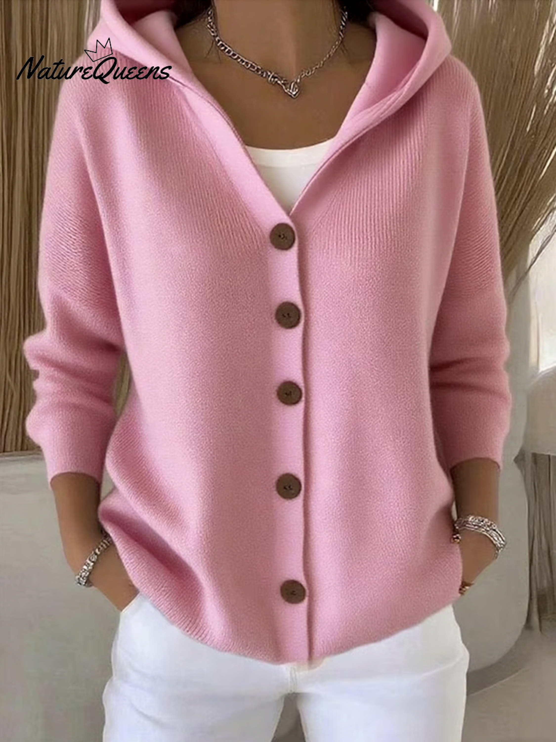 Women Cotton Plain Long Sleeve Comfy Casual Cardigan