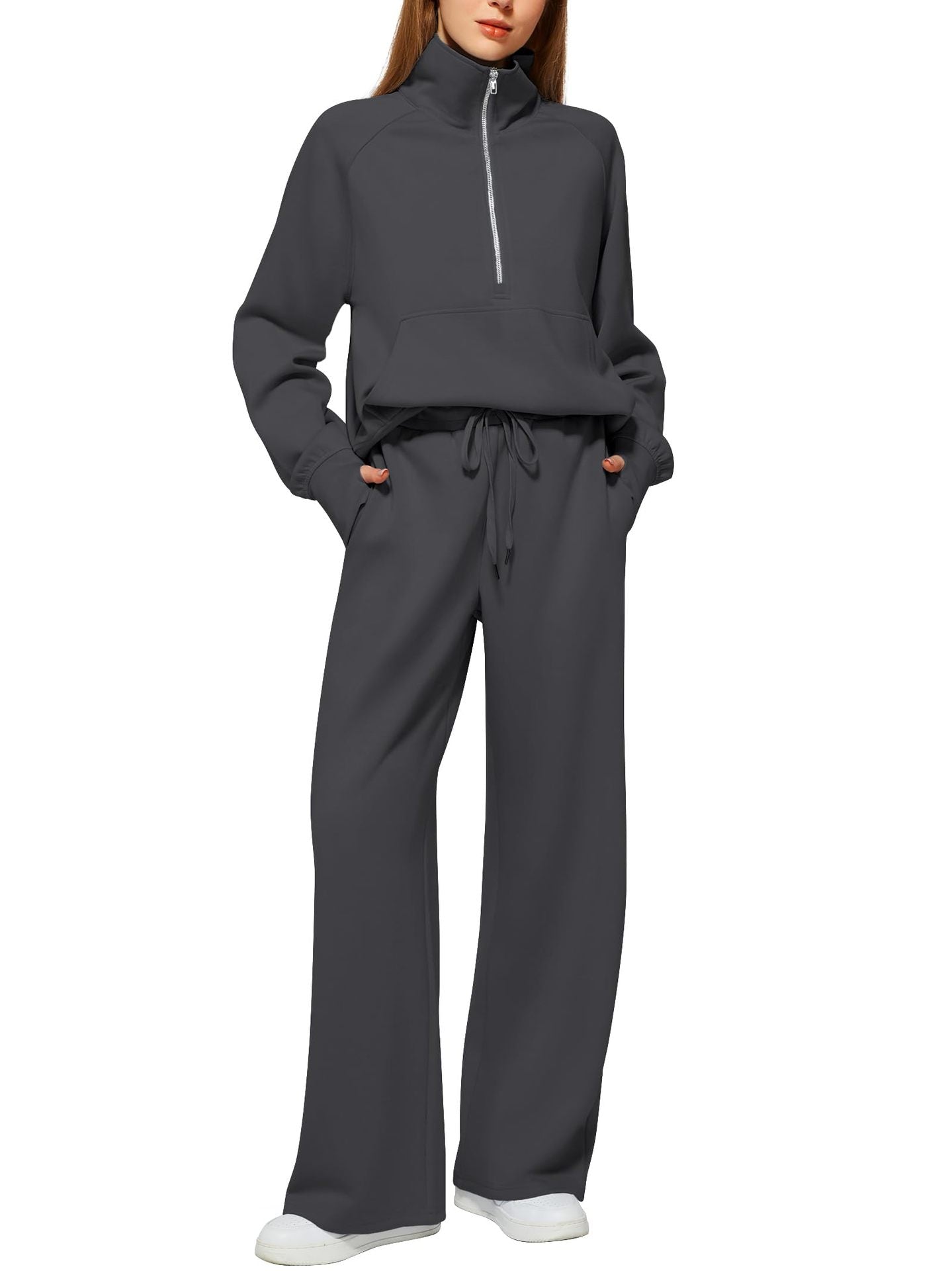 2024 Oversized Half Zip Sweatshirt Wide Leg Sweatpant Set Sweatsuit Tracksuit
