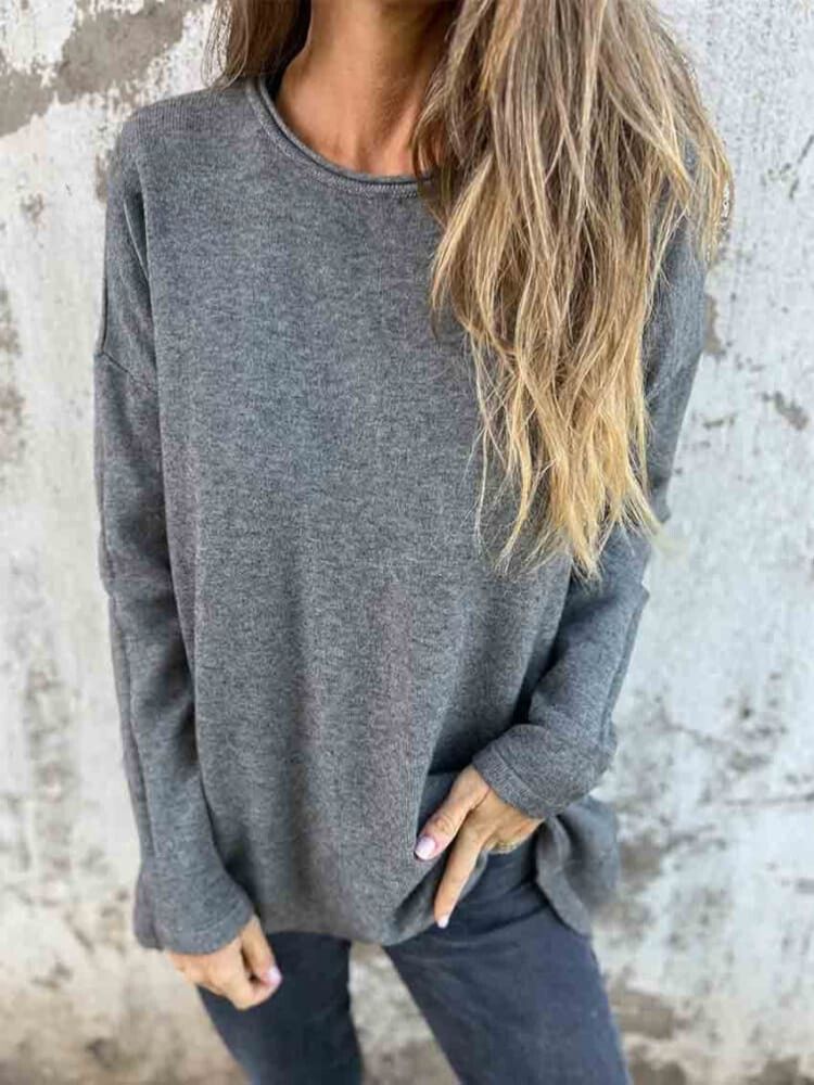 Fall Crew Neck Cotton Sweater Top