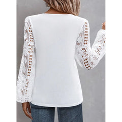 Solid Fashion Blouse Elegant Hollow Lace Blouse