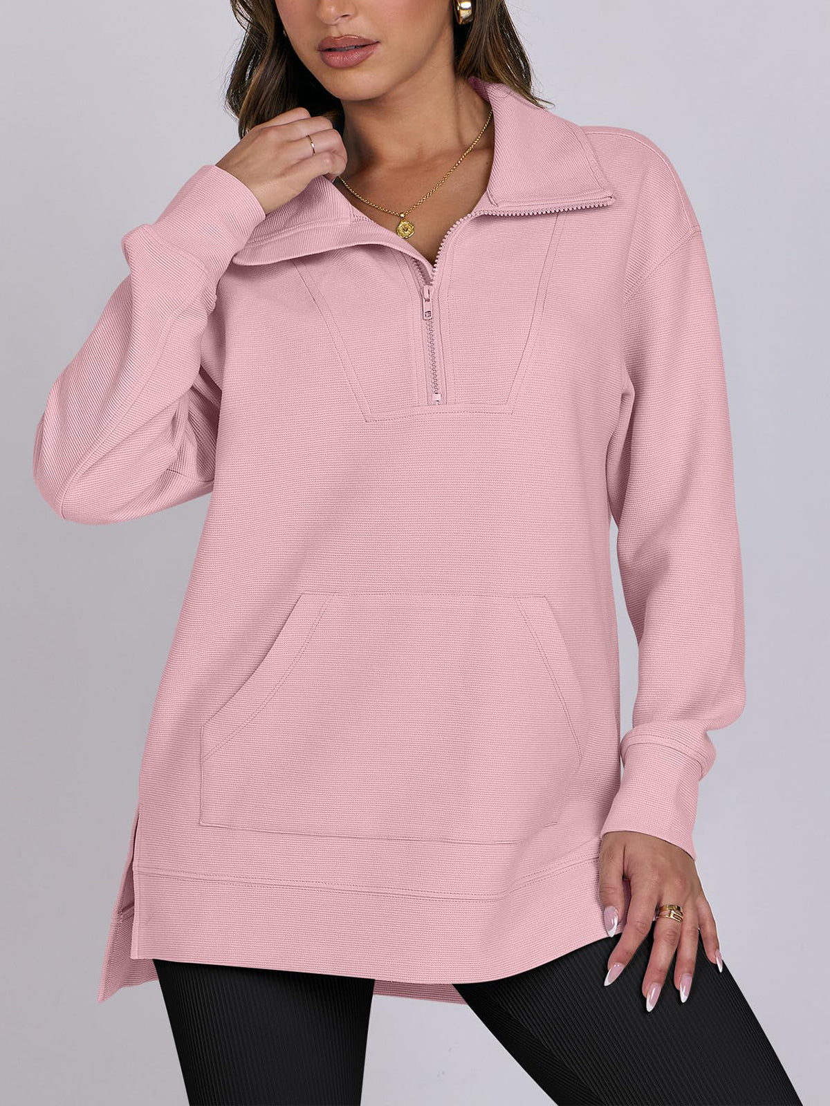 Women's Oversized High Neck Half Zip Knit Sweatshirt (Buy 2 Free Shipping)