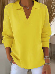 Women's Lapel Long Sleeve Solid Color Casual Sweater