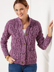TALBOTS Marl Cable Knit Mockneck Cardigan