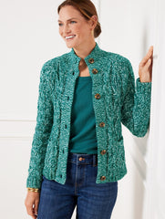 TALBOTS Marl Cable Knit Mockneck Cardigan