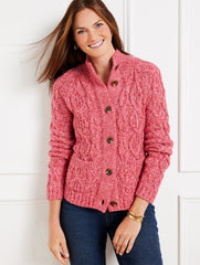 TALBOTS Marl Cable Knit Mockneck Cardigan