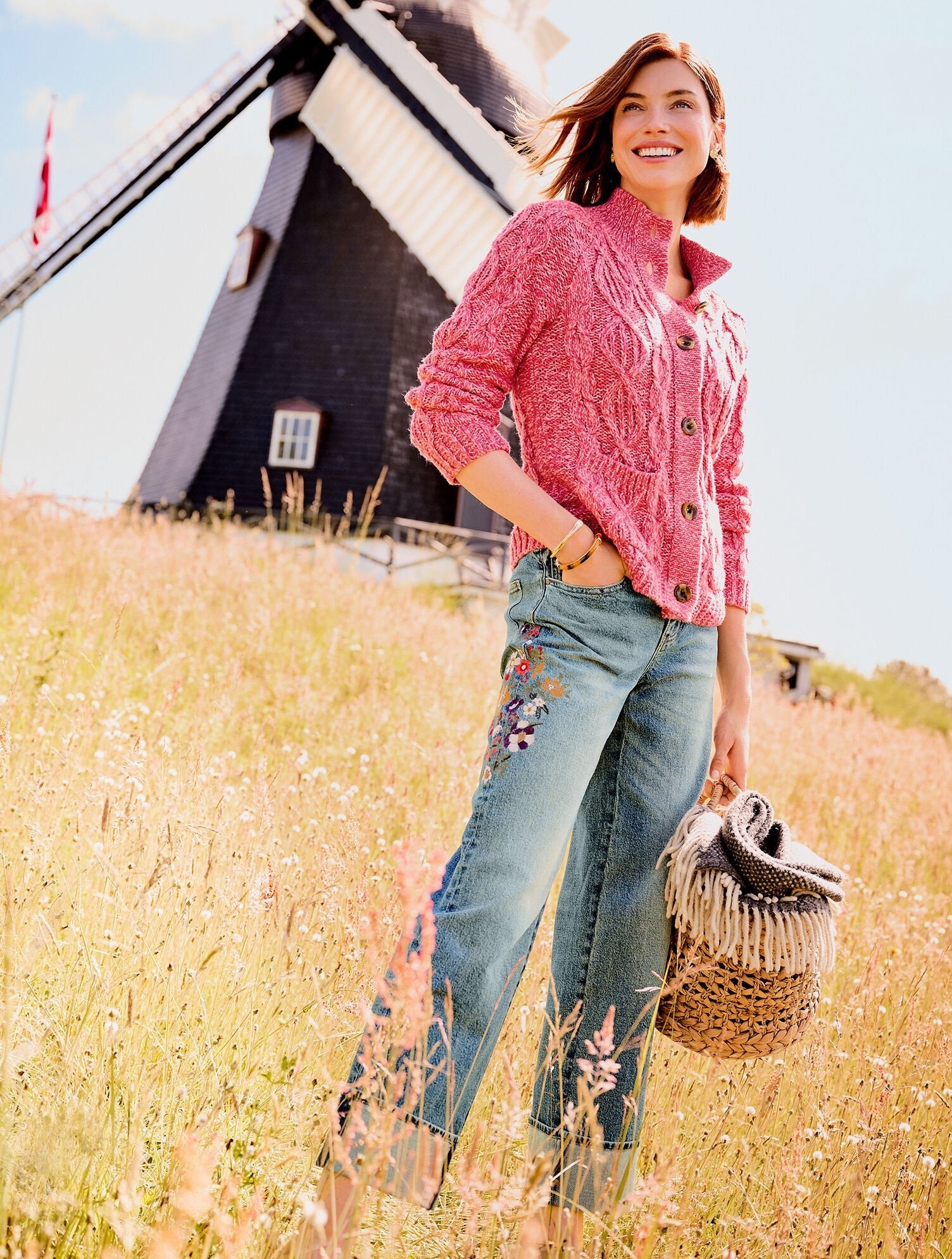 TALBOTS Marl Cable Knit Mockneck Cardigan