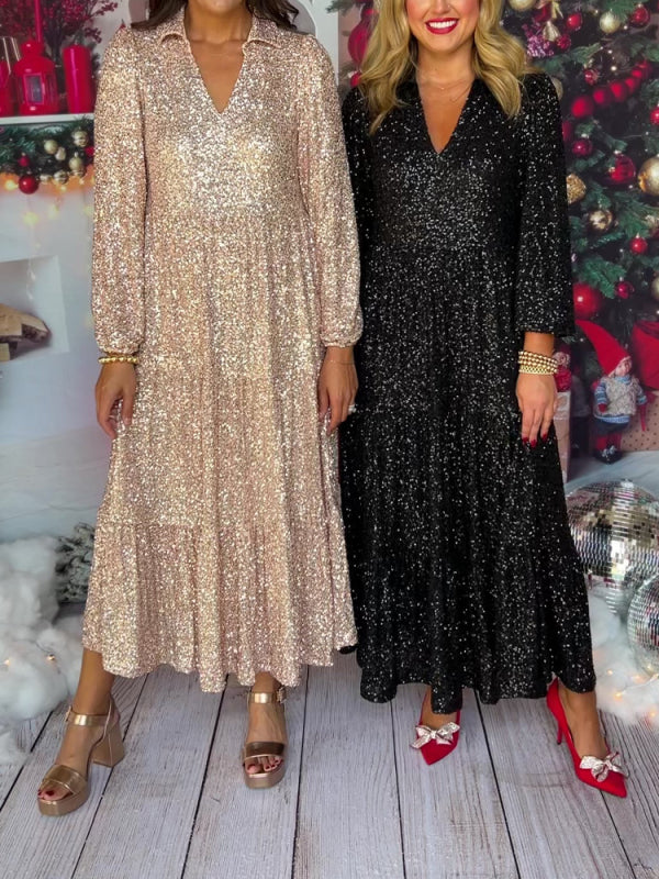 Sequin Long Sleeve Maxi Dress