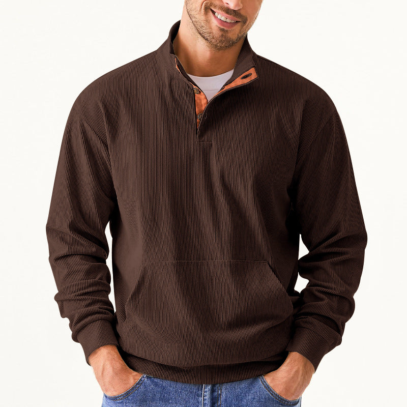 Men's Casual Long Sleeve Stand Collar Pullover Sweatshirts With Pocket