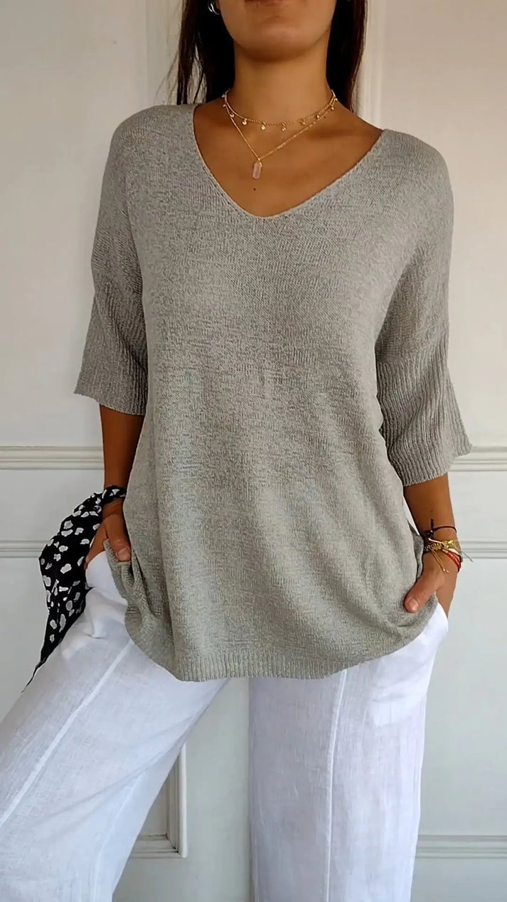 🔥Hot Sale 49% OFF👍🏻💖Solid Color Knitted V-neck Top💖