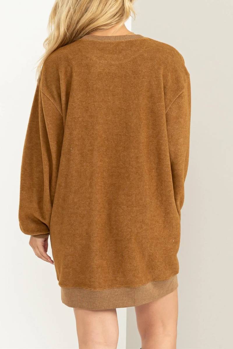 FLEECE OVERSIZED SWEATSHIRT MINI DRESS