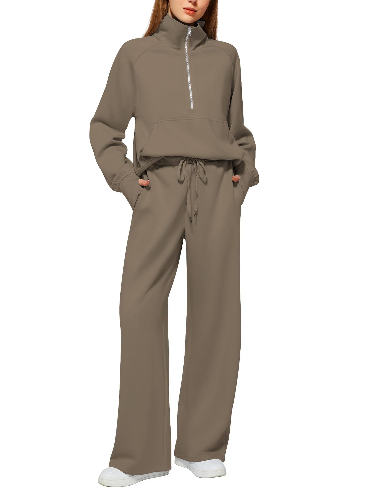 2024 Oversized Half Zip Sweatshirt Wide Leg Sweatpant Set Sweatsuit Tracksuit