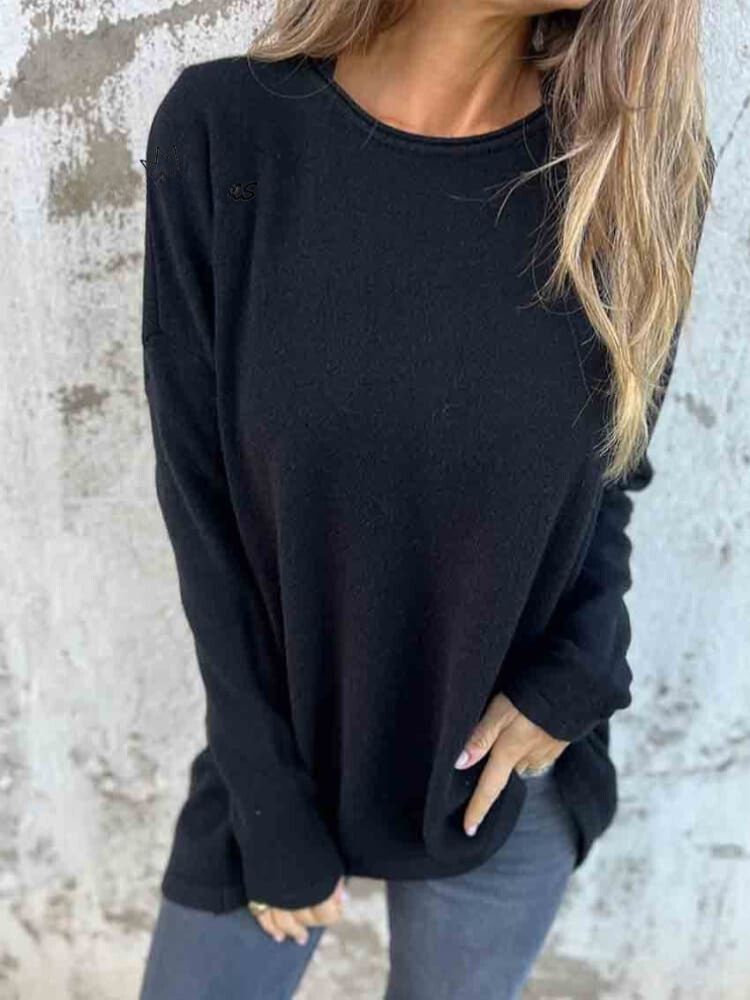 Fall Crew Neck Cotton Sweater Top