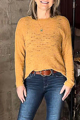 Casual retro solid color woolen long-sleeved sweater