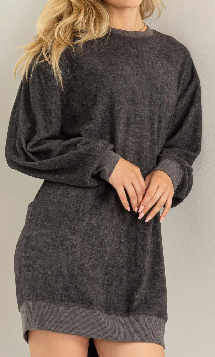 FLEECE OVERSIZED SWEATSHIRT MINI DRESS