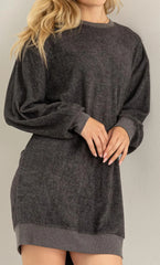 FLEECE OVERSIZED SWEATSHIRT MINI DRESS