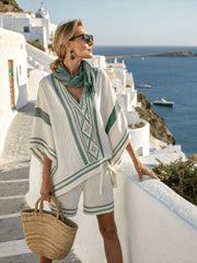 Women's V-neck Linen Printed Top + Pants Loose Casual Suit