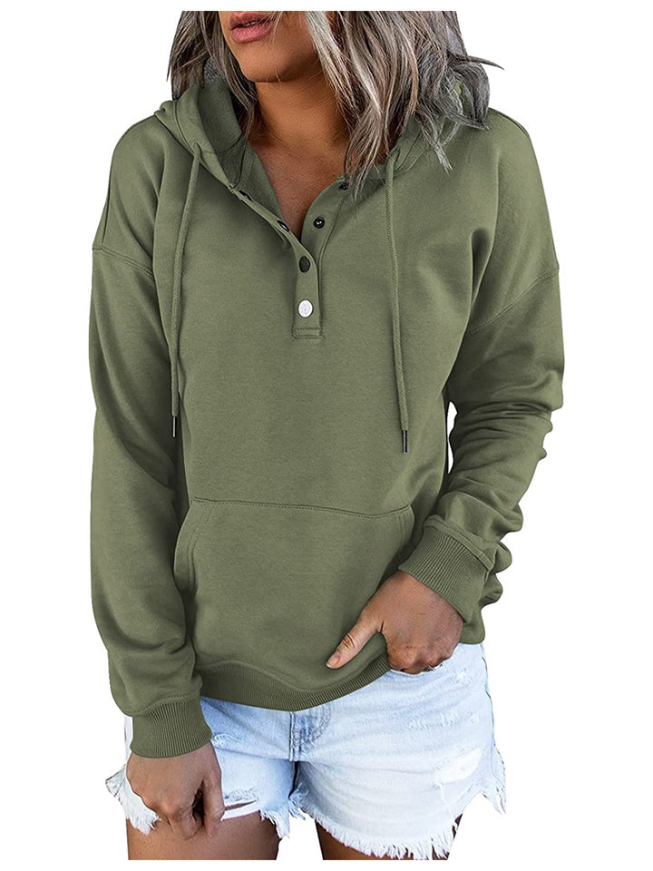 Women's Fashion Ladies Temperament Elegant Commuter Solid Color Pullover Hooded Drawstring Insert Pockets Sweater