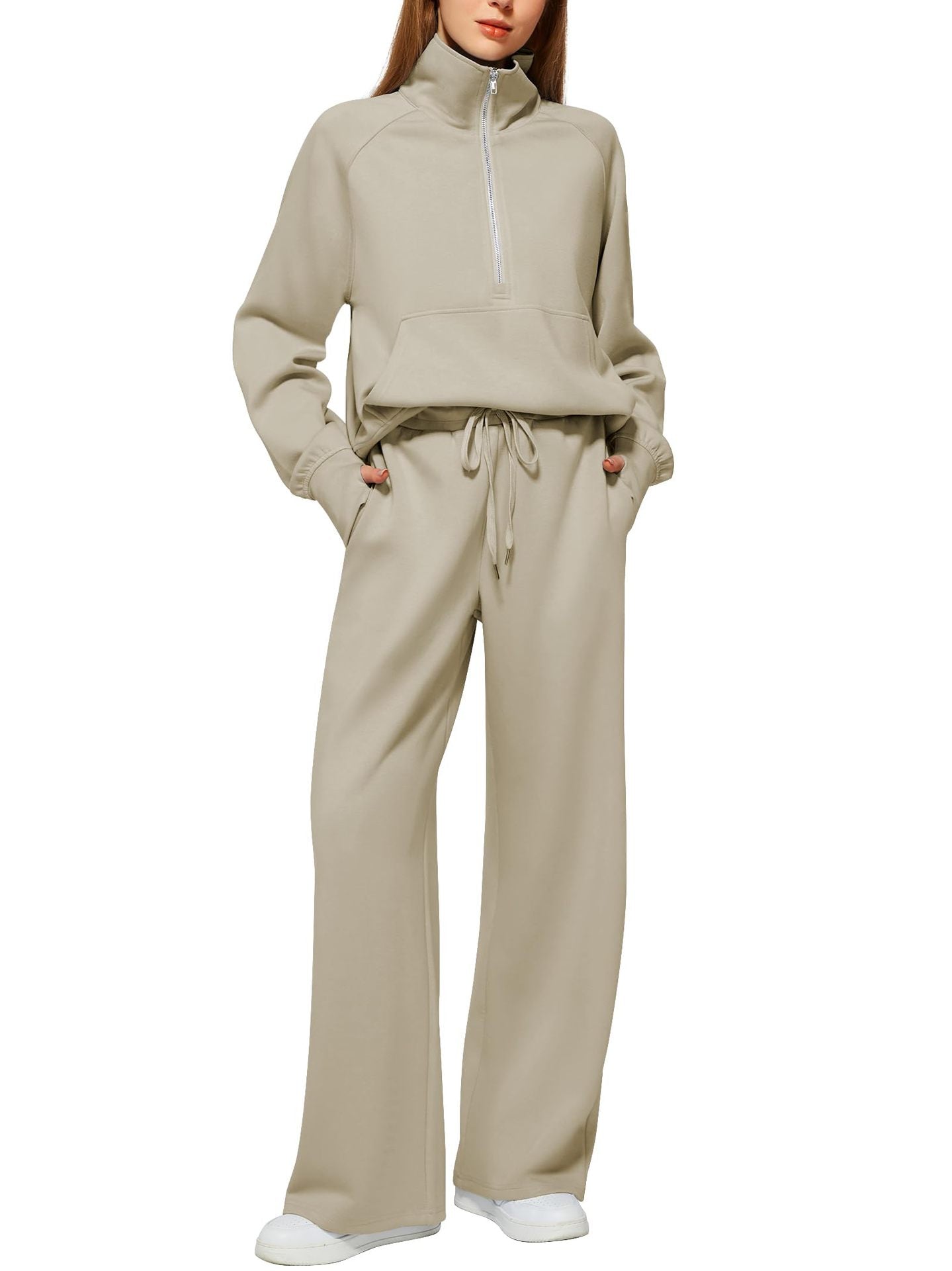 2024 Oversized Half Zip Sweatshirt Wide Leg Sweatpant Set Sweatsuit Tracksuit