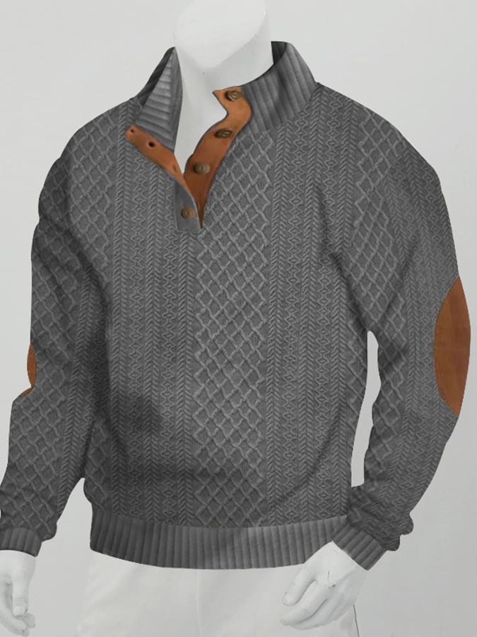 Men's Comfy Outdoor Casual Stand Button Long Sleeve Sweater