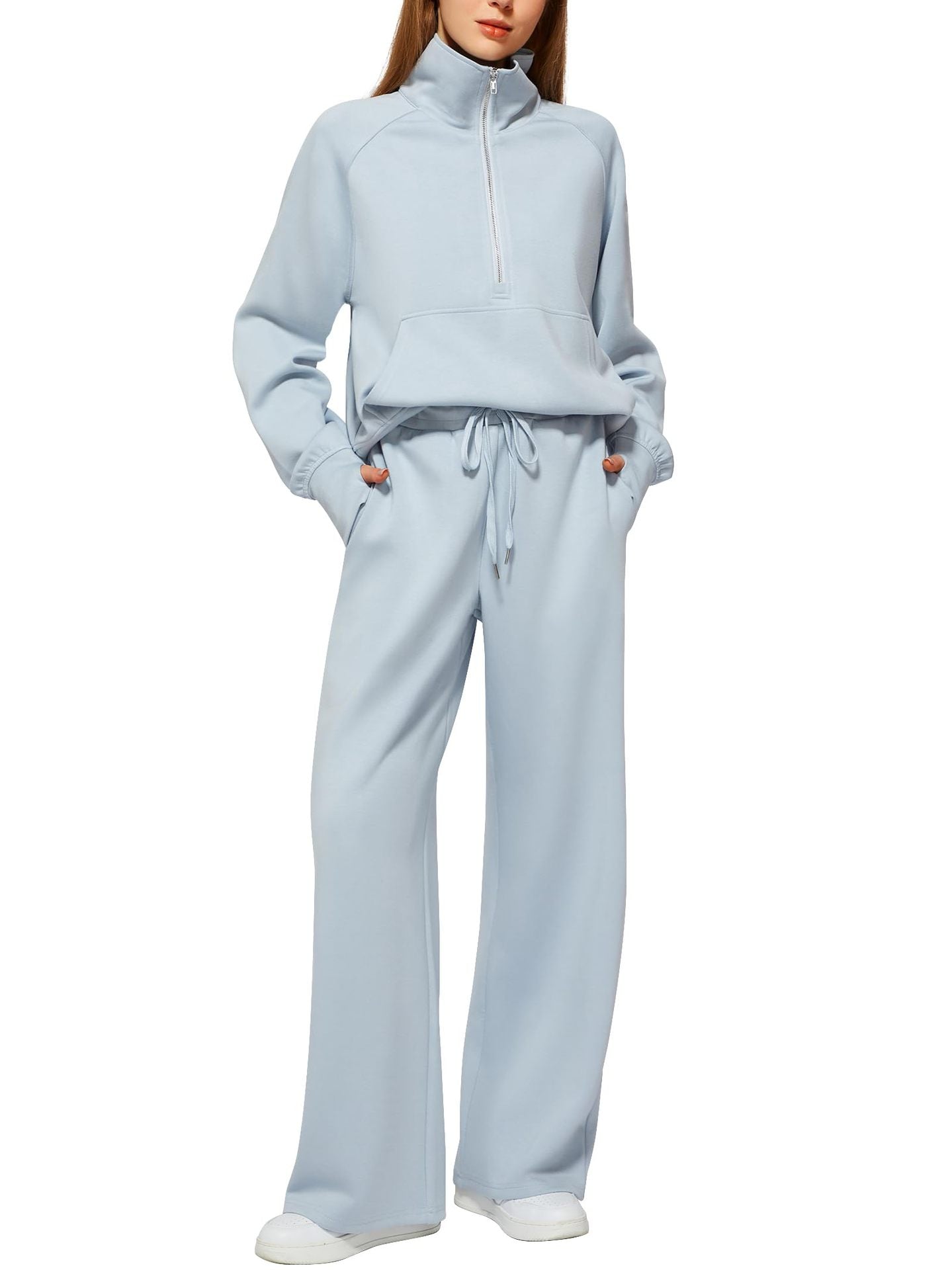 2024 Oversized Half Zip Sweatshirt Wide Leg Sweatpant Set Sweatsuit Tracksuit