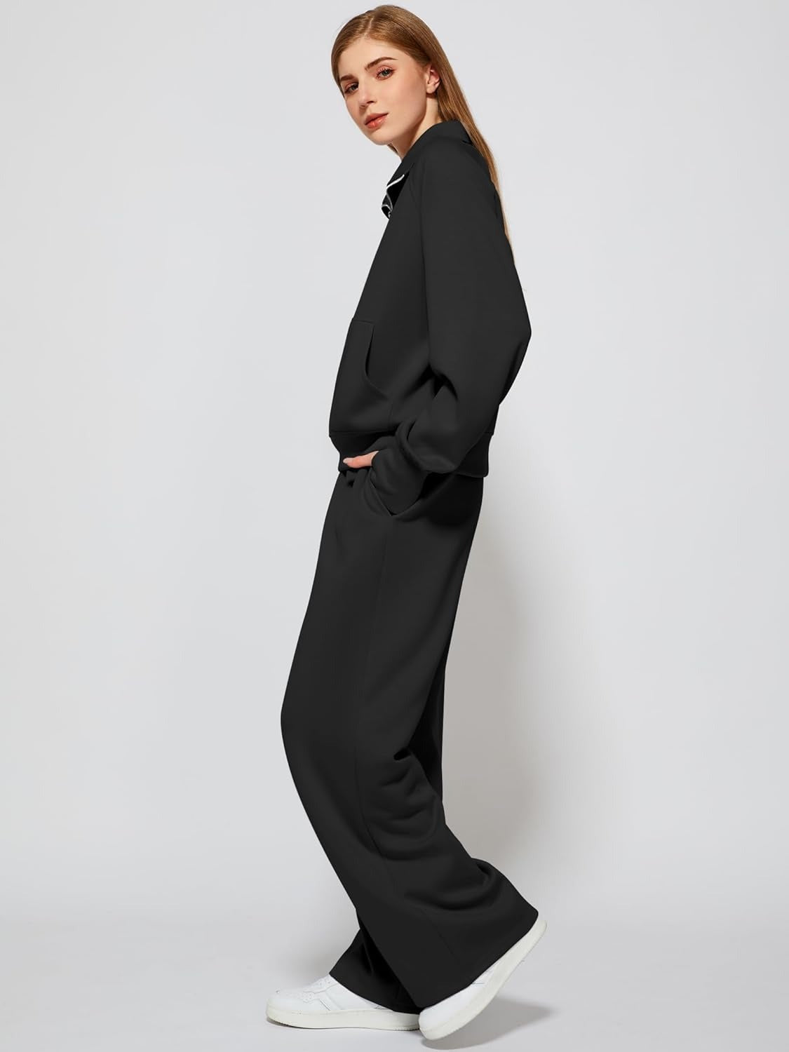 2024 Oversized Half Zip Sweatshirt Wide Leg Sweatpant Set Sweatsuit Tracksuit
