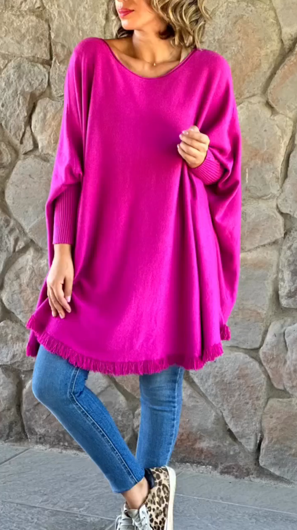 Casual Round Neck Long Lace Trim Pullover