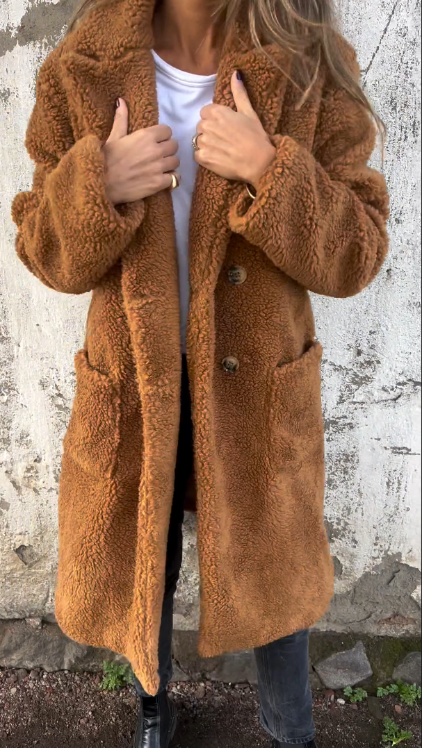 Cashmere Fluffy Long Sleeve Lapel Women's Plush Top Long Coat