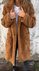 Cashmere Fluffy Long Sleeve Lapel Women's Plush Top Long Coat