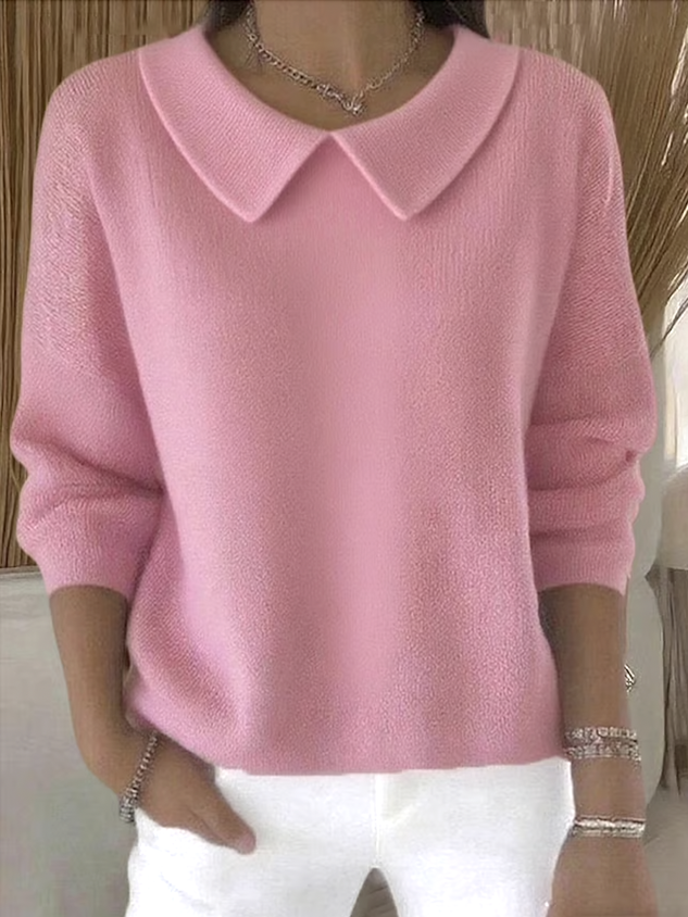 Women Plain Spring/Fall Casual Long Sleeve Shawl Collar Cotton Sweater