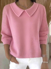 Women Plain Spring/Fall Casual Long Sleeve Shawl Collar Cotton Sweater