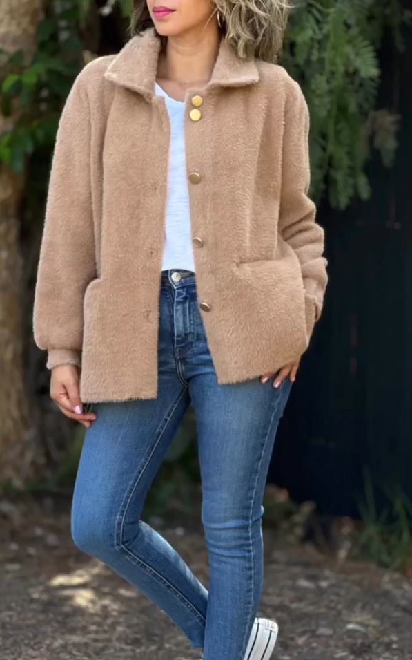 Warm Plush Fleece Button Casual Coat Top