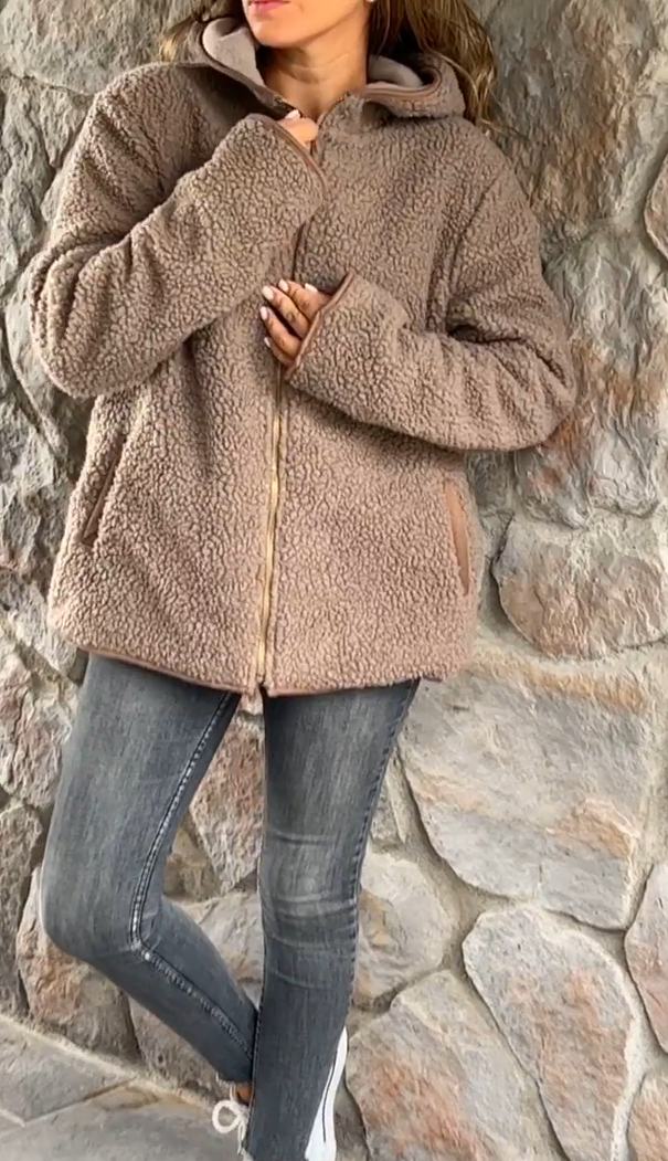 Short Hoodie Winter Coat Warm Plush Fleece Zipper Casual Coat Top