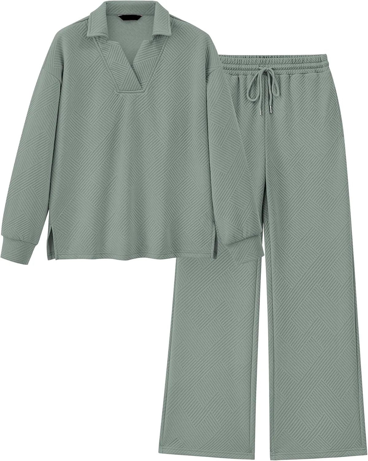 ✨Women 2 Piece Outfit Lapel V Neck Lounge Sets Pockets