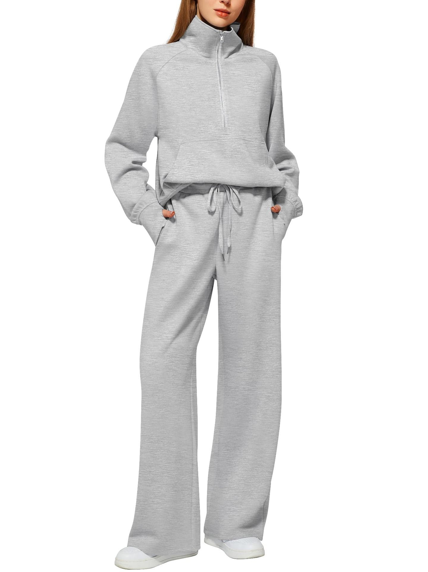 2024 Oversized Half Zip Sweatshirt Wide Leg Sweatpant Set Sweatsuit Tracksuit