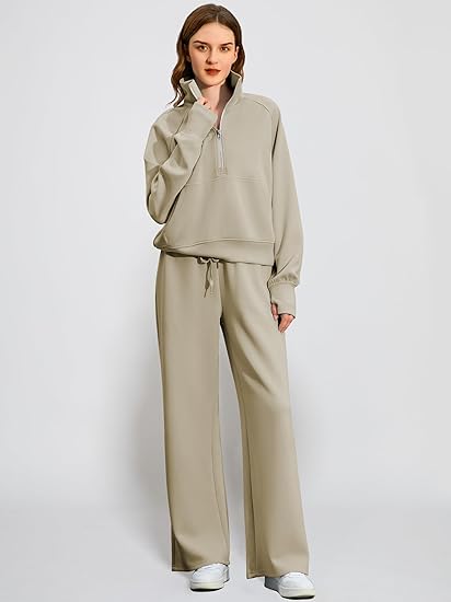 2024 Oversized Half Zip Sweatshirt Wide Leg Sweatpant Set Sweatsuit Tracksuit