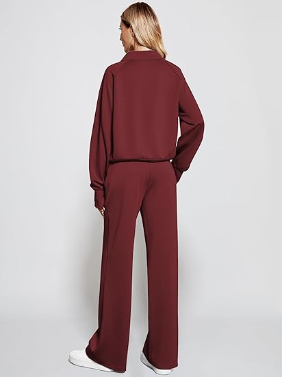 2024 Oversized Half Zip Sweatshirt Wide Leg Sweatpant Set Sweatsuit Tracksuit