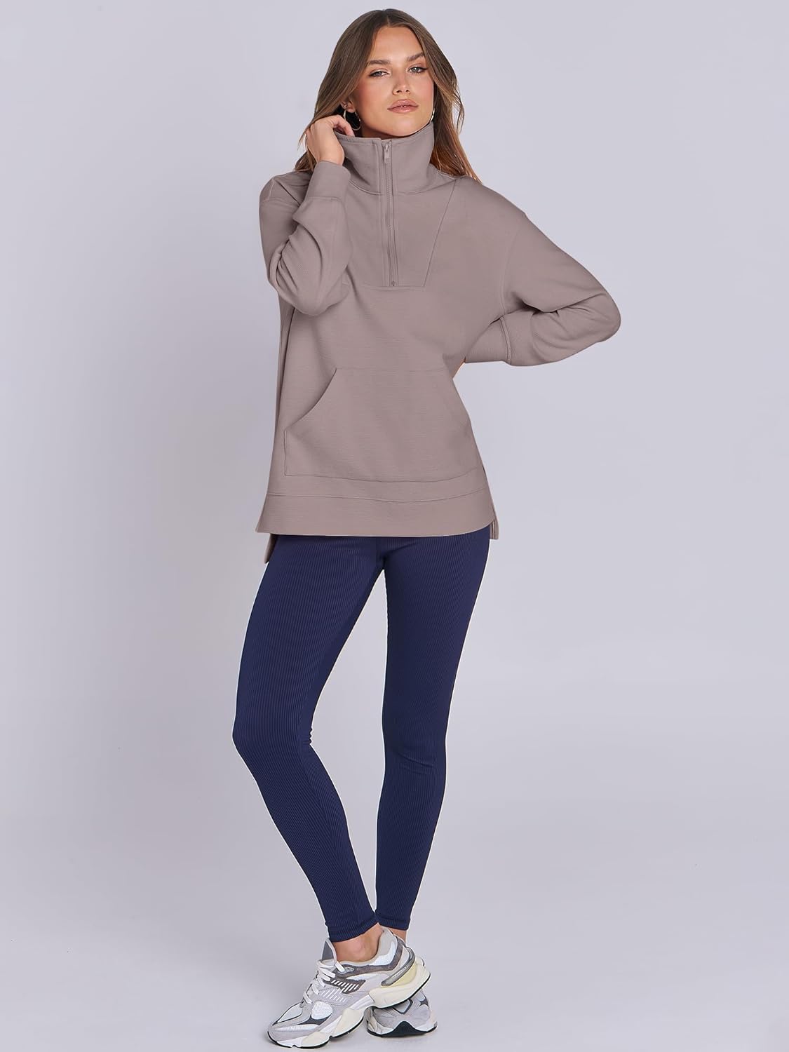 Oversized High Neck Half Zip Knit Sweatshirts