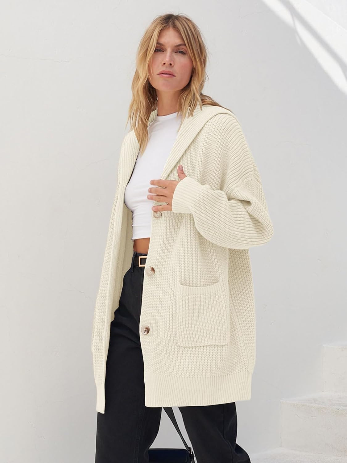 Women's Long Sleeve Button Lapel Oversized Cardigan
