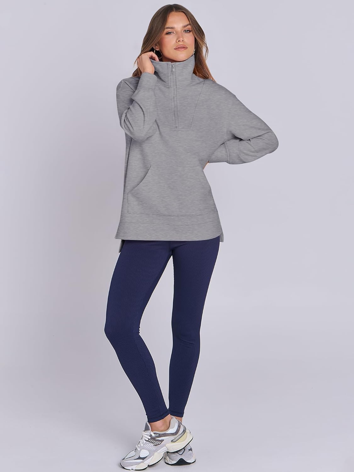 Oversized High Neck Half Zip Knit Sweatshirts