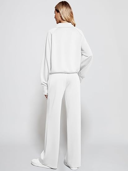 2024 Oversized Half Zip Sweatshirt Wide Leg Sweatpant Set Sweatsuit Tracksuit