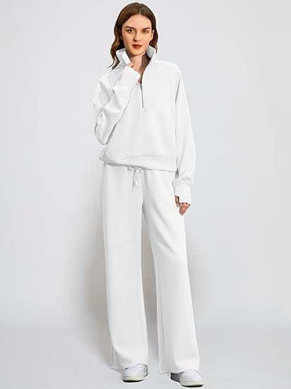 2024 Oversized Half Zip Sweatshirt Wide Leg Sweatpant Set Sweatsuit Tracksuit