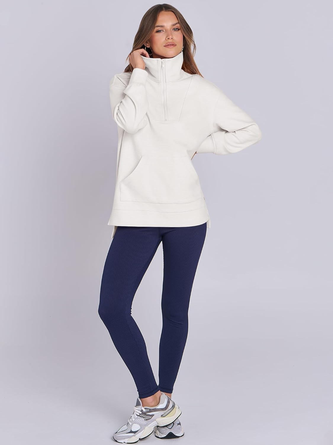 Oversized High Neck Half Zip Knit Sweatshirts
