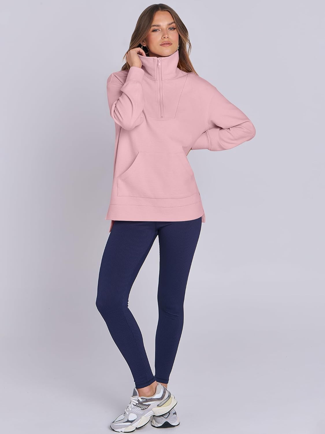 Oversized High Neck Half Zip Knit Sweatshirts