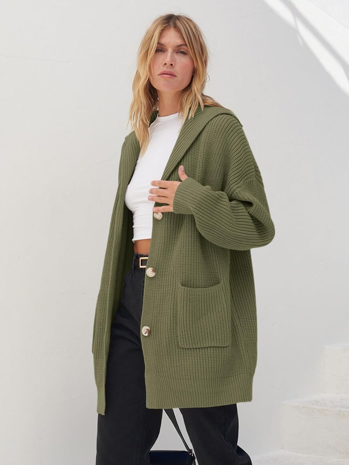 Women's Long Sleeve Button Lapel Oversized Cardigan